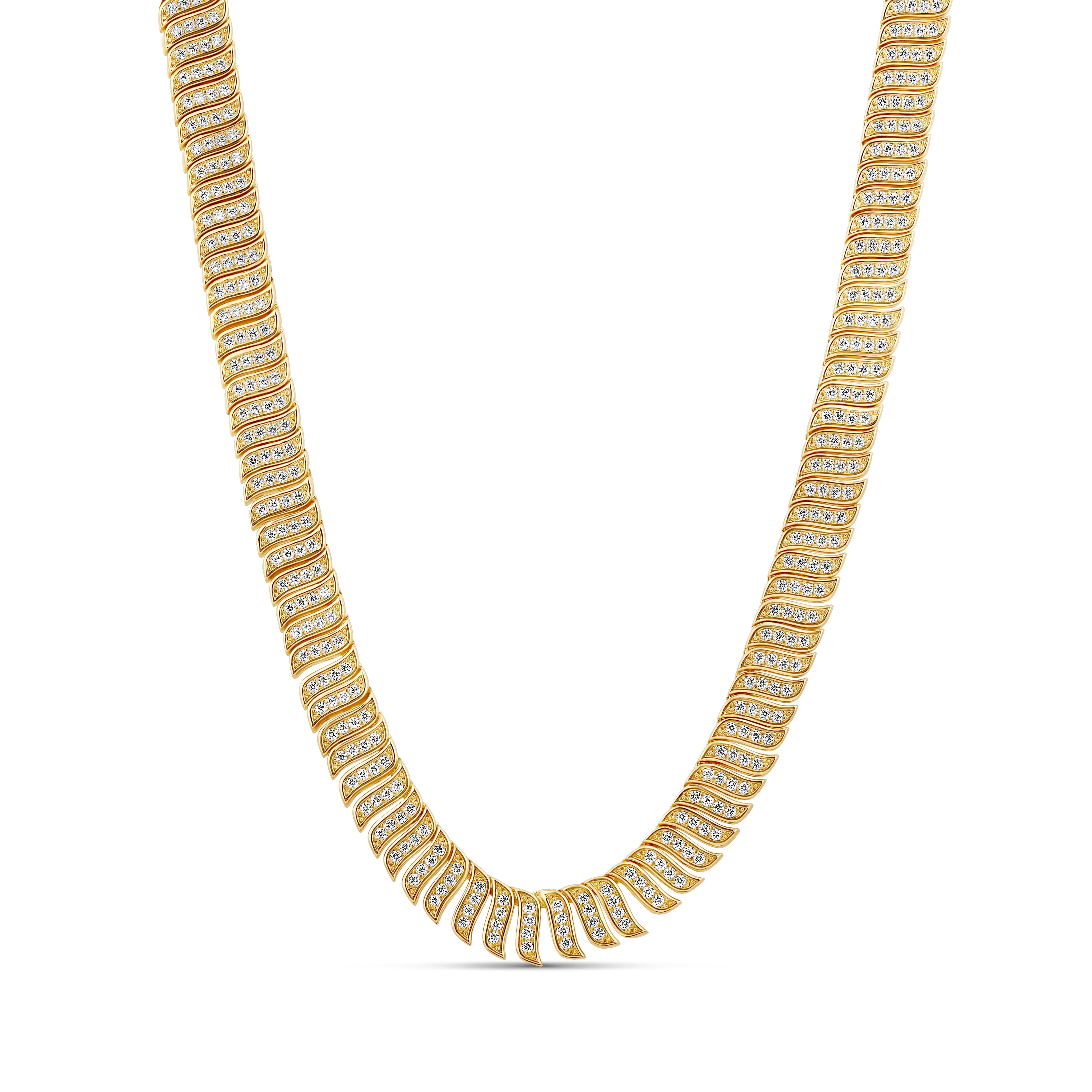 Pave Golden Wave Tennis Necklace