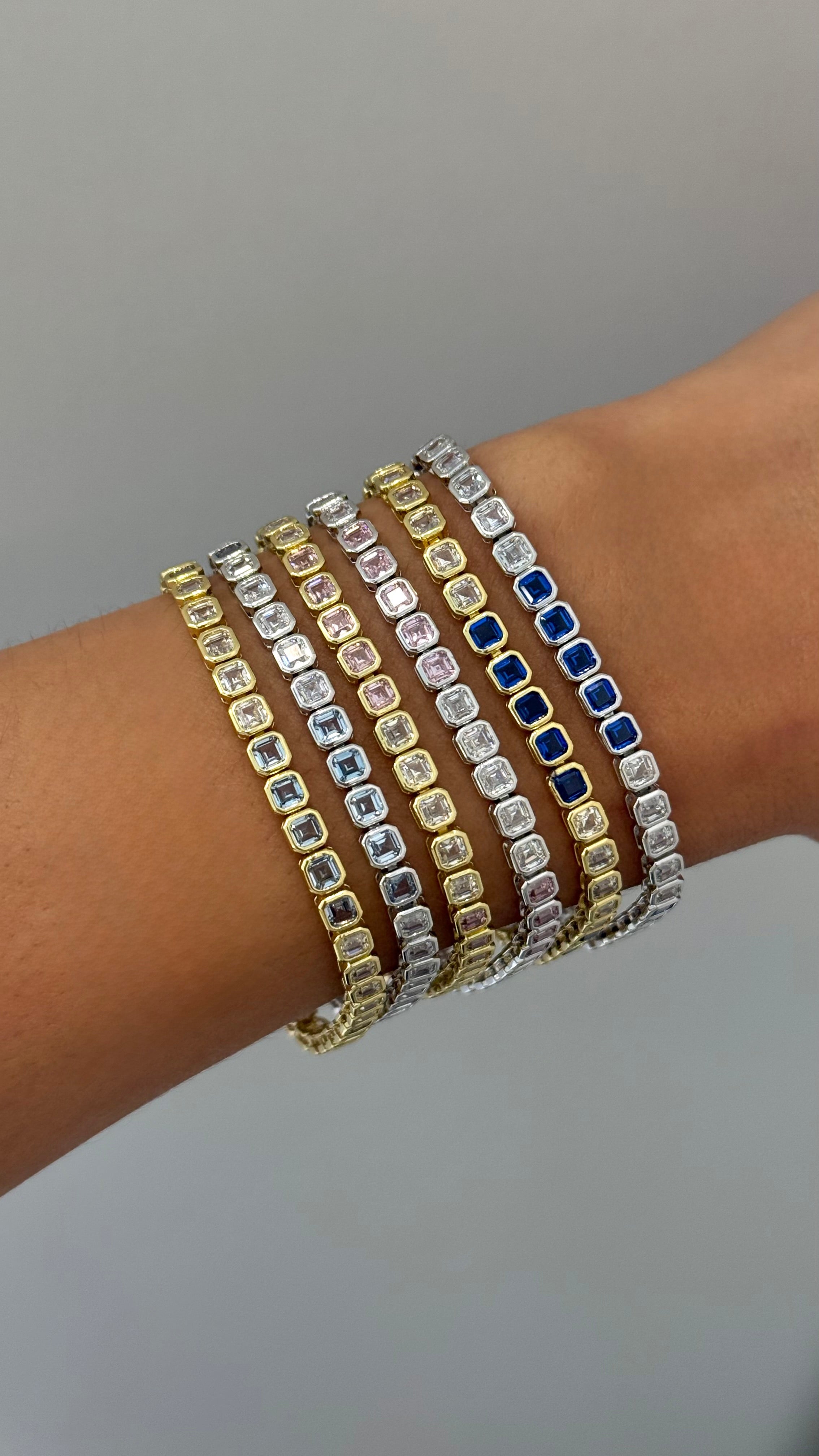 Color Bezel Square Tennis Bracelet