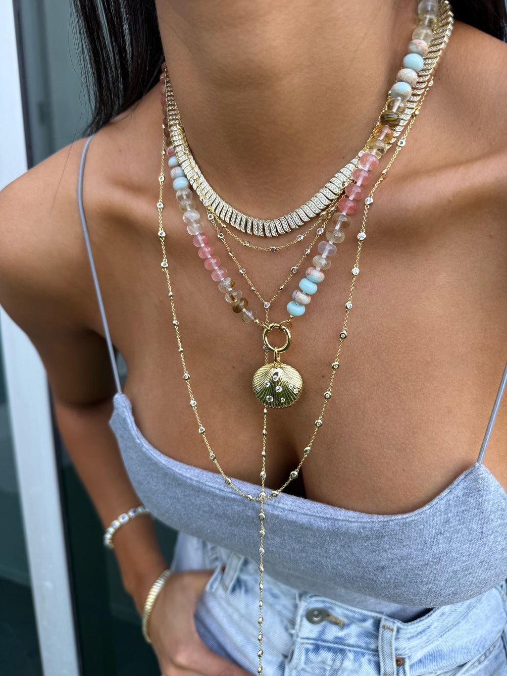 Pave Golden Wave Tennis Necklace